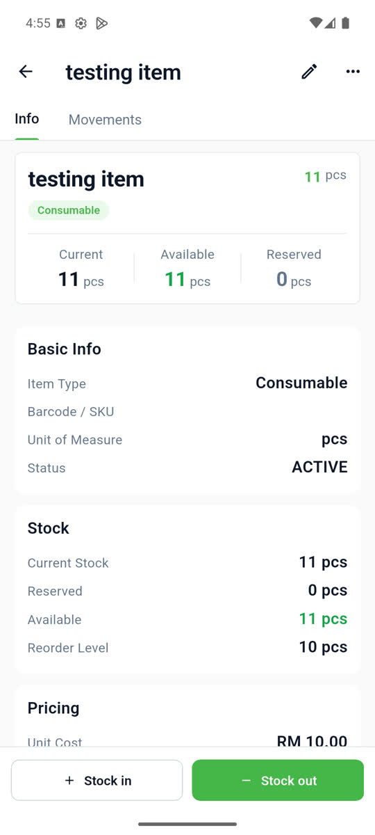 Inventory item detail