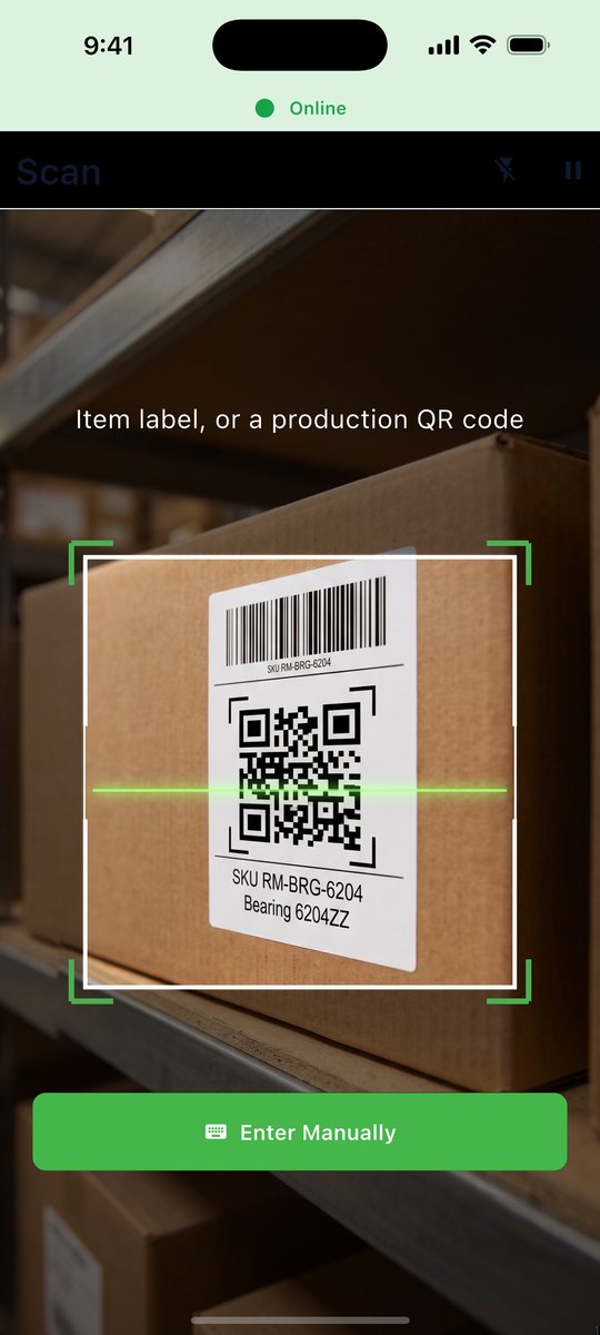 Scanner reading an item label, with manual entry fallback